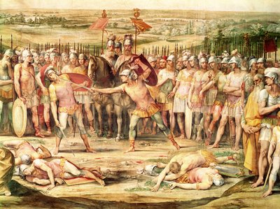 Horatii ve Curiatii arasındaki savaş (fresk) by Giuseppe Cesari