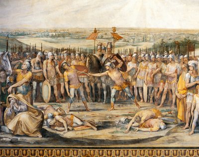 Horatii ve Curiatii arasındaki savaş, Giuseppe Cesari (1568-1640), fresk, Horatii ve Curiatii Salonu, Konservatuar Sarayı, Roma, Roma Krallığı, İtalya by Giuseppe Cesari