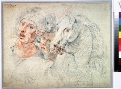 At ve İki Asker Çalışması. Sanguine Giuseppe Cesari (1568-1640) 17. yüzyıl Puşkin Müzesi, Moskova by Giuseppe Cesari