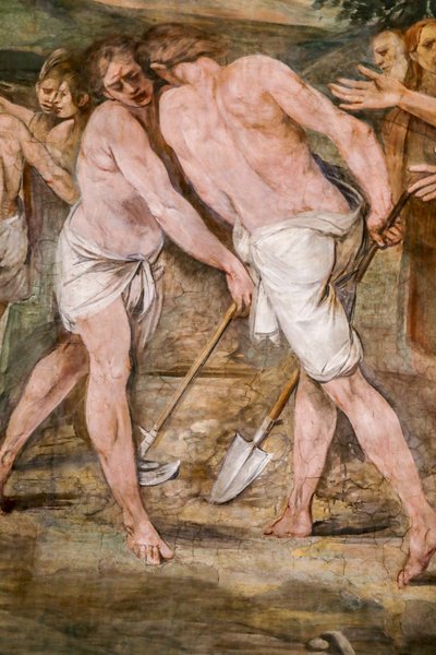 Romulus, gelecekteki Roma şehri etrafındaki sınır çizgisini sürüyor (detay) by Giuseppe Cesari