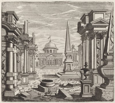 Dikilitaşlar, Harabeler ve Piazza ile Mimari Fantezi by Giuseppe Antonio Landi