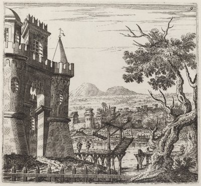 Kale ve Asma Köprü ile Manzara by Giuseppe Antonio Landi