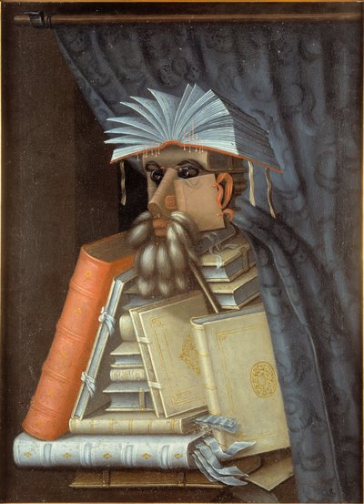 Bir kütüphanecinin portresi, c.1566 (tuval üzerine yağlı boya). by Giuseppe Arcimboldo