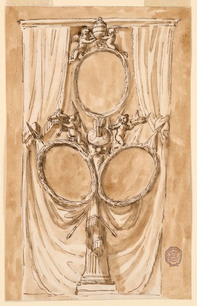 Papa Pius VI ve kraliyet çiftinin portresi için dekorasyon by Giuseppe Barberi
