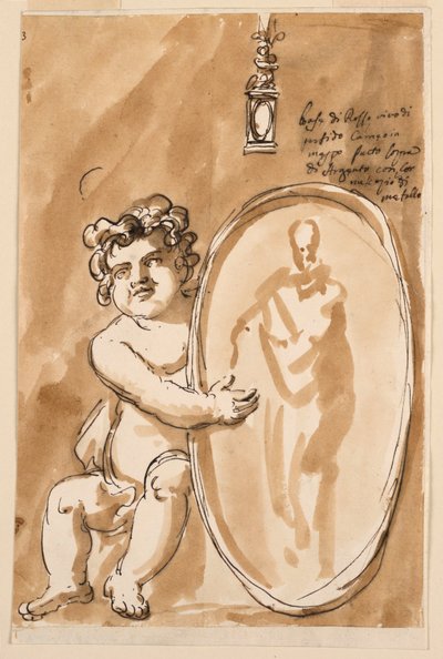 Madalyonlu Oturan Putto by Giuseppe Barberi