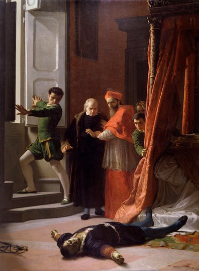Lorenzino de Medici tarafından öldürülen Floransa Dükü Alessandro de Medici'nin ölümü (tuval üzerine yağlı boya by Giuseppe Bellucci