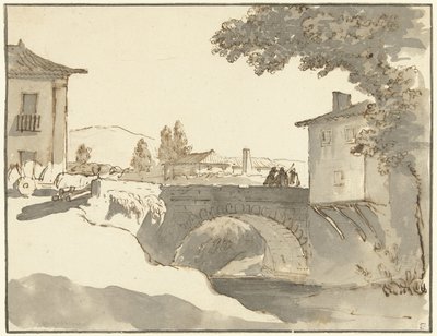Portekiz'deki Alcobaça'da köy manzarası by Giuseppe Bernardino Bison (possibly)