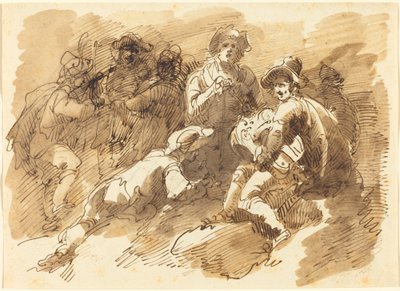 Hurdy-Gurdy Oynayan Bir Adamla Keyifli Bir Buluşma by Giuseppe Bernardino Bison