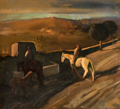 Sulama deliğinde beyaz at by Giuseppe Biasi