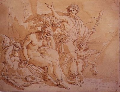 Bacchus ve Ariadne, 1780 (mürekkep ve kağıt üzerinde yıkama) by Giuseppe Cades