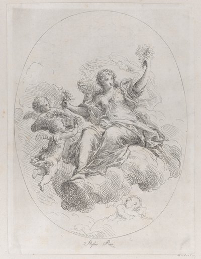Putti ile bir bulutun üzerindeki alegorik figür, Stefano Pozzi