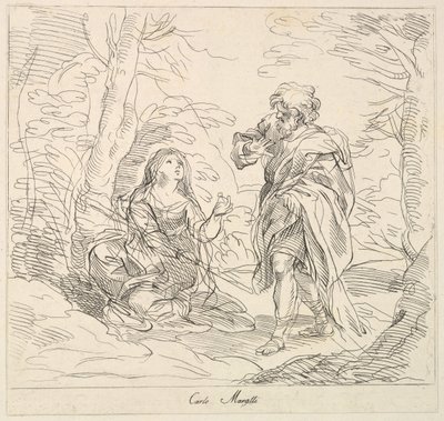 Bir Manzarada Oturan Kadın ve Sakallı Adam, 1740-1802. by Giuseppe Canale