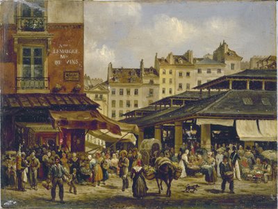 Les Halles ve Rue de la Tonnellerie, 1828 dolayları (tuval üzerine yağlıboya) by Giuseppe Canella