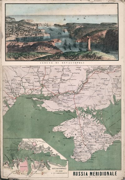 Sivastopol Körfezi ve tahkimatı manzaralı güney Rusya haritası, 1853. by Giuseppe Civelli