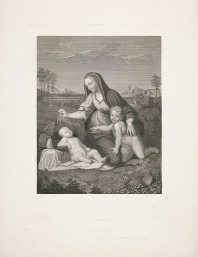 Çocuklu Meryem ve genç Vaftizci Yahya bir manzarada Madonna del Velo by Giuseppe Longhi