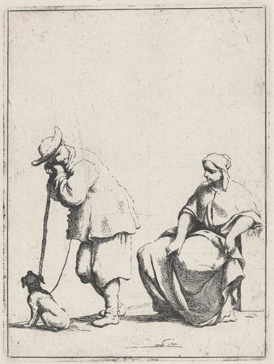 Bir Köpek ve Oturan Bir Kadınla Ayakta Köylü by Giuseppe Maria Crespi