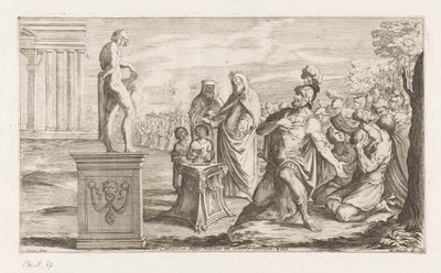 Aeneas bir Apollo sunar Celicol sahilde kral boğayı öldürür (nesnedeki başlık) Omzwervingen van Aeneas (dizi adı) Tanrı Caracci