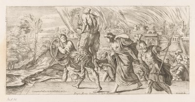 Aeneas vlucht, zijn family uit Troje ile tanıştı Aeneas, ebeveynini düşmanın omuzlarından kurtarır (nesne üzerindeki başlık) Omzwervingen van Aeneas (dizi adı) L