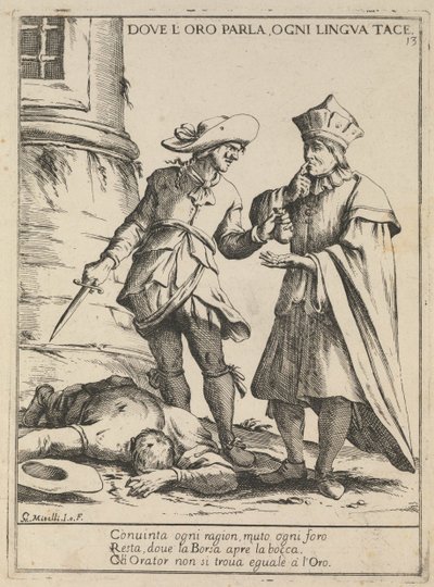 Altının konuştuğu yerde her dil susar. Konuştukları Yerde Her Dil Sessizdir, 1678 by Giuseppe Maria Mitelli