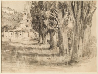 Bir Kilise ile Peyzaj (kağıt üzerine kalem) by Giuseppe Mentessi