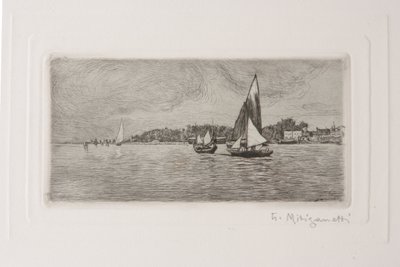 Lagündeki Tekneler (beyaz kağıt üzerine gravür) by Giuseppe Miti Zanetti