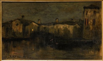 Evlerin olduğu manzara (karton üzerine yağlı boya) by Giuseppe Miti Zanetti