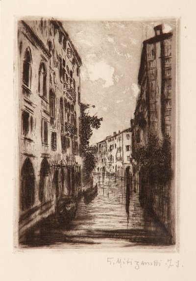 Venedik Kanalı (beyaz kağıt üzerine gravür) by Giuseppe Miti Zanetti