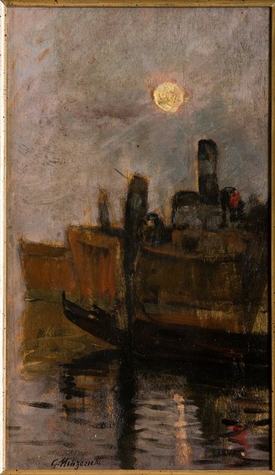 Venedik Kanalı (karton üzerine yağlı boya) by Giuseppe Miti Zanetti