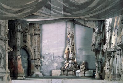 Valladolid Katedrali'nin önündeki meydan, Perde III, Sahne IV, set tasarımı Charles Campon tarafından Don Carlos için Giuseppe Verdi (1813-1901), Paris'te performans, Salle Le Peletier opera binası, 11 Mart by Giuseppe Verdi