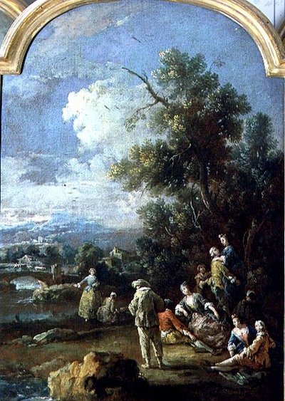Pierrot ve Çiftler (tuval üzerine yağlı boya) by Giuseppe Zais