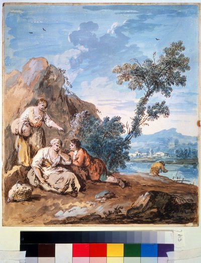 Bir nehir kıyısında dinlenen üç köylü. Giuseppe Zais