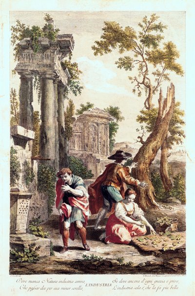 Endüstrinin alegorik temsili. Giuseppe Zocchi (1711-1767) tarafından 18. yüzyıl çizimi. by Giuseppe Zocchi