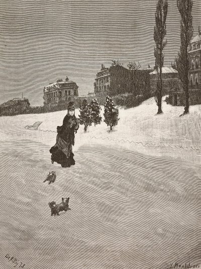 Hava soğuk!, karda yürüyen kadın, Giuseppe De Nittis