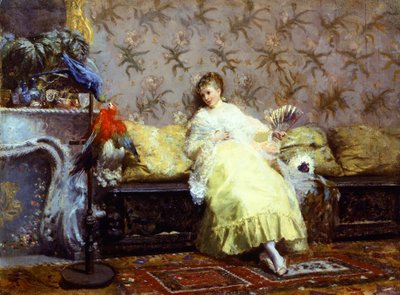 Papağanlı kadın, yaklaşık 1869, Giuseppe de Nittis (1846-1884), tuval üzerine yağlı boya, 24.2x23 cm. by Giuseppe or Joseph de Nittis