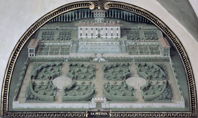 Medici villalarının manzarasını gösteren bir dizi lunetten Villa della Pretaia by Giusto Utens