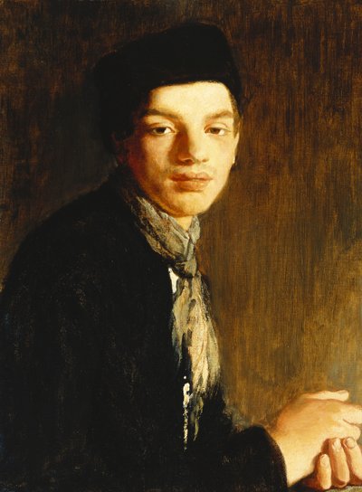 Bir Genç, yarım boy, Siyah Şapka ve Boyun Eşarp takıyor, c. 1911 (tuval üzerine yağlı boya) by Glyn Warren Philpot