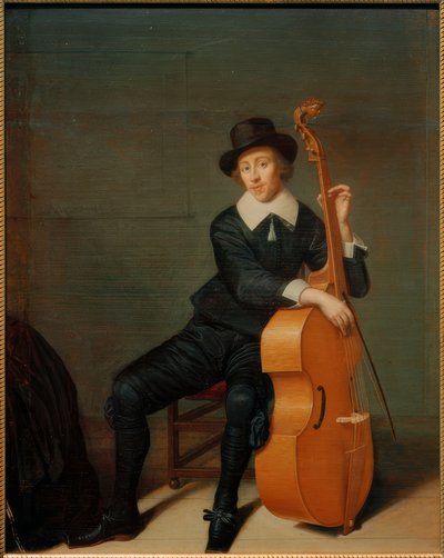Viola da gamba ile oturmuş bir müzisyenin portresi by Godaert Kamper
