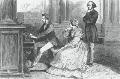 Saxe Prensi Albert, Kraliçe Victoria ve Felix Mendelssohn Bartholdy'nin (1809-1847) önünde oynarken, Gravür by Godefroy Durand