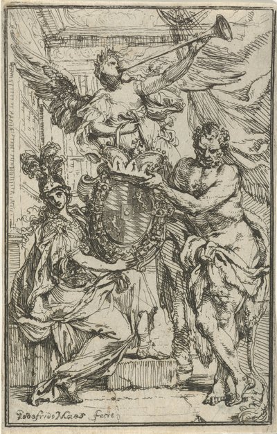 Minerva, Herkül ve Şöhret arması ile by Godfried Maes