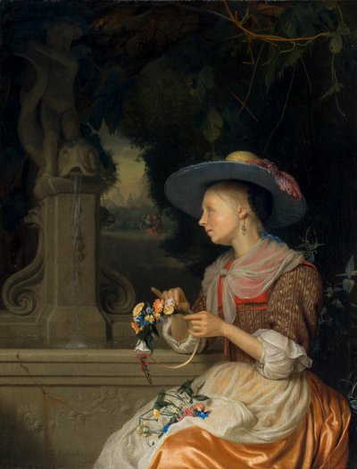 Çiçeklerden Taç Dokuyan Kadın, c.1675-80 by Godfried Schalcken