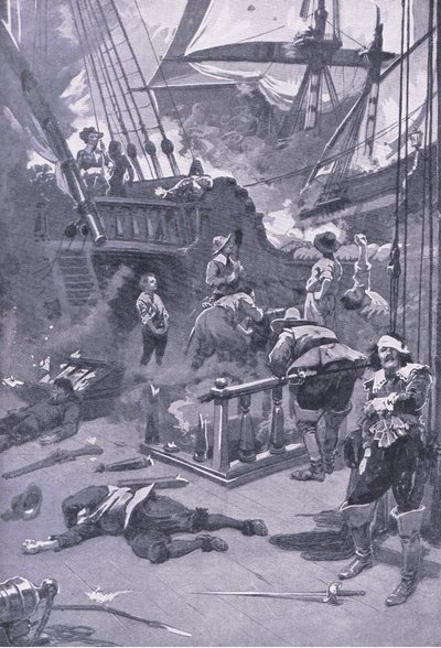 Camperdown Savaşı 29-31 Temmuz 1653, İngiliz Kara ve Deniz Savaşlarından bir çizim, 1915 by Gordon Frederick Browne