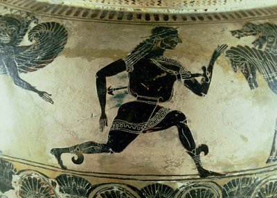 Gorgonlardan Kaçan Perseus, Attika siyah figürlü bir dinostan detay, Yunanca, MÖ 590 dolayları (çömlek) by Gorgon Painter