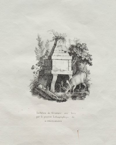 Litografik Denemeler Koleksiyonu: Gravür Taklit Eden Bir Çeşme, c. 1816. by Gottfried or Godefroy Engelmann