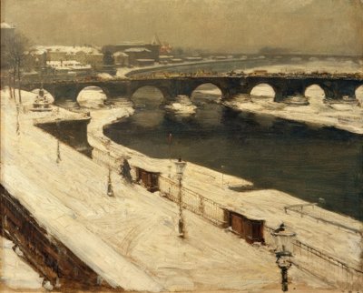 Kışın Elbe ve Augustus Köprüsü by Gotthardt Johann Kuehl