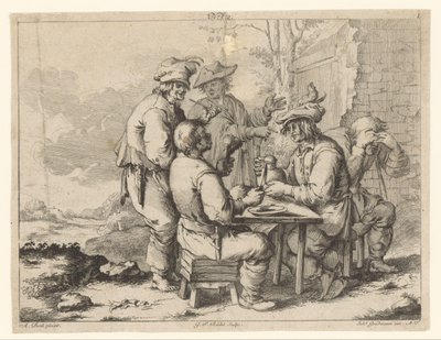 Açık havada masada beş çiftçi Kırsal rahatlık (dizi adı) by Gottlieb Friedrich Riedel