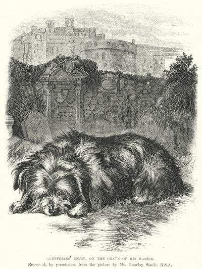 Greyfriars'ın Bobby'si, Efendisinin Mezarı Üzerine (gravür) by Gourlay Steel