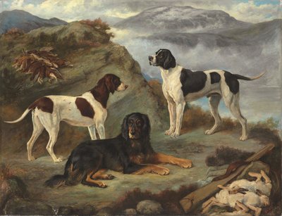 Sherry, Ranger ve Glen, bir manzarada üç av köpeği (tuval üzerine yağlıboya) by Gourlay Steell