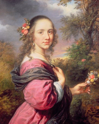 Mor Elbise Giyen Bir Hanımefendinin Portresi by Govaert Flinck