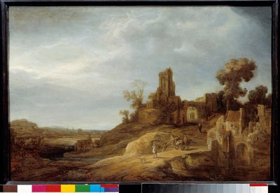 Köprüde Manzara ve Harabeler Tablosu Govaert Flink (1615/1616-1660) 1637 Güneş. 0,49x0,75 m by Govaert Flinck