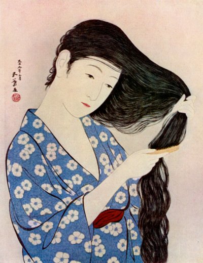 Saçını tarayan Japon bir kadın, 1920 1930. by Goyo Hashiguchi
